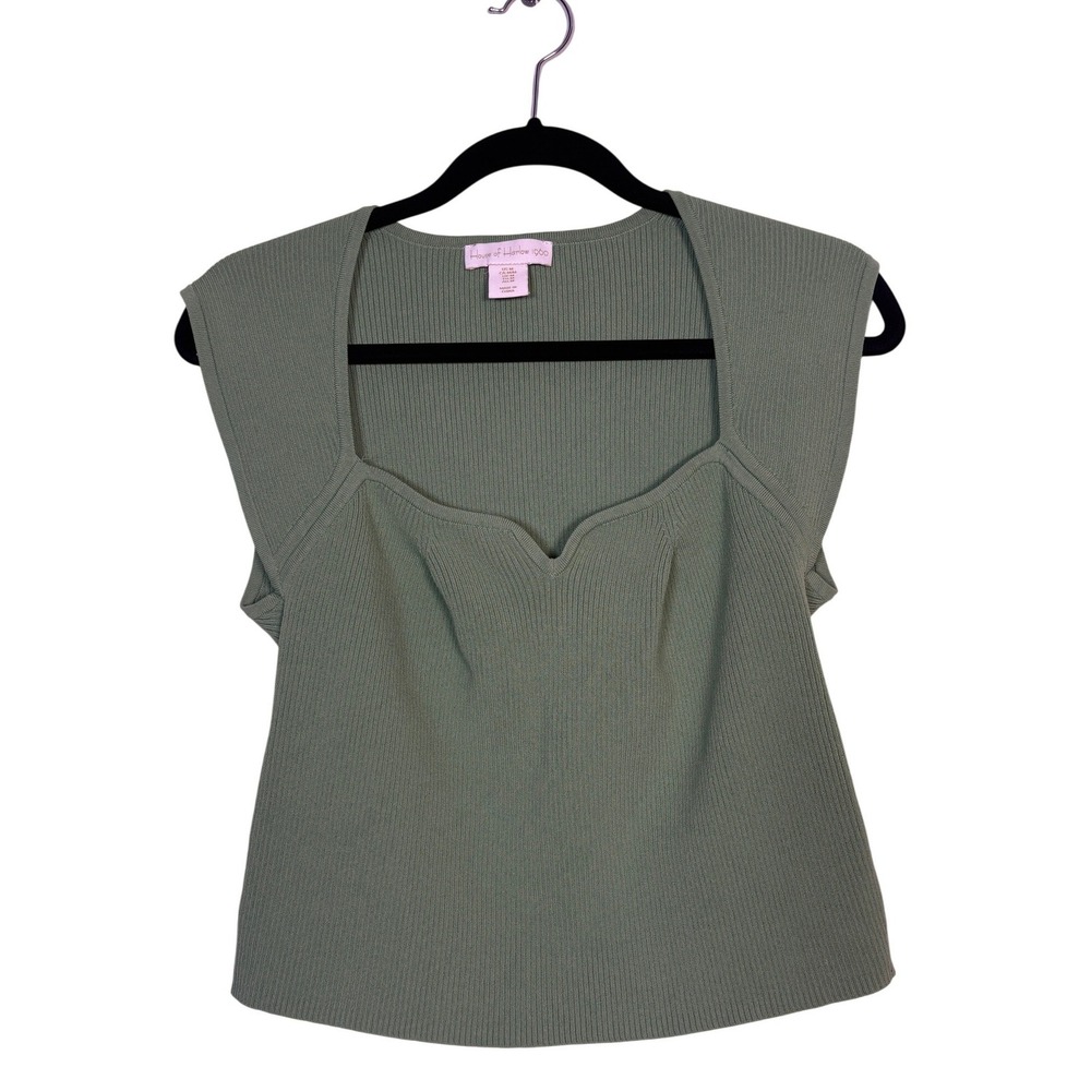 House of Harlow 1960 Sage Green Ribbed Sweetheart Knit Sleeveless Top Medium